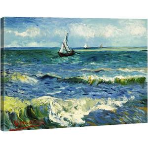 imageWieco Art Framed Canvas Wall Art Seascape at Saintes Maries by Vincent Van Gogh Modern Canvas Prints Sea Pictures on Canvas Art for Living Room Home Decorations Gold Frame32L x 24W