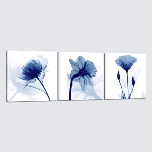 imageWieco Art Framed Wall Art Blue Abstract Flowers 3 Panels Canvas Prints Home Art Modern Artwork Wall Pictures for Living Room Bedroom and Home Decorations Black Frame24x24inchx3pcs