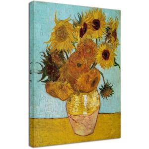 imageWieco Art Framed Wall Art Canvas Prints of Sunflower by Vincent Van Gogh Paintings Reproduction Abstract Wall Decorations for Living Room Golden Frame16L x 12W