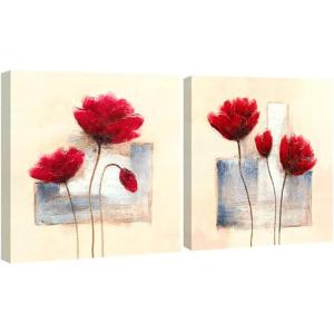 imageWieco Art Framed Wall Art Charming Spring Canvas Prints Abstract Floral Oil Paintings Style Pictures on Canvas Wall Art Framed Canvas Wall Decor for Living Room Bedroom Kitchen Home Decor12x12inchx2pcs 30x30cmx2pcs