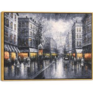 imageWieco Art Framed Wall Art Paris Street View City Canvas Prints By Decorative Landscape Oil Paintings reproduction for Living Room Home Decorations Modern Contemporary Cityscape Artwork Bronze Gold32L x 24W