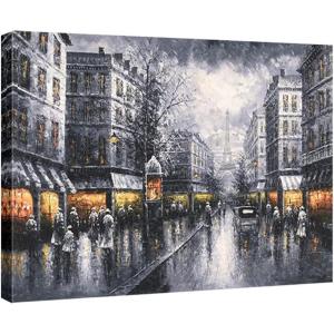 imageWieco Art Framed Wall Art Paris Street View City Canvas Prints By Decorative Landscape Oil Paintings reproduction for Living Room Home Decorations Modern Contemporary Cityscape Artwork Bronze Gold48L x 36W