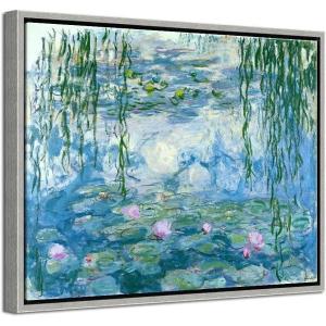 imageWieco Art Large Framed Wall Art Water Lilies by Claude Monet Canvas Print Paintings Reproduction Modern Canvas Wall Art for Living Room Decoration Abstract Artwork Silver Frame17L x 13W