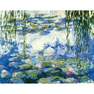imageWieco Art Large Framed Wall Art Water Lilies by Claude Monet Canvas Print Paintings Reproduction Modern Canvas Wall Art for Living Room Decoration Abstract Artwork Silver Frame16L x 12W