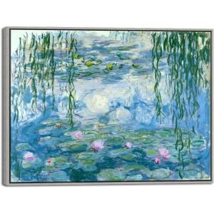 imageWieco Art Large Framed Wall Art Water Lilies by Claude Monet Canvas Print Paintings Reproduction Modern Canvas Wall Art for Living Room Decoration Abstract Artwork Silver Frame32L x 236W