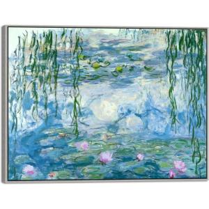 imageWieco Art Large Framed Wall Art Water Lilies by Claude Monet Canvas Print Paintings Reproduction Modern Canvas Wall Art for Living Room Decoration Abstract Artwork Silver Frame41L x 30W
