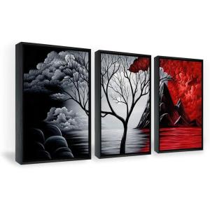 imageWieco Art Large Size Framed Art Canvas Art Prints Wall Art the Cloud Tree Abstract Pictures Paintings for Bedroom Home Office Decorations Contemporary Artwork 3 Panels Black Frames12x16inchx3pcs Framed