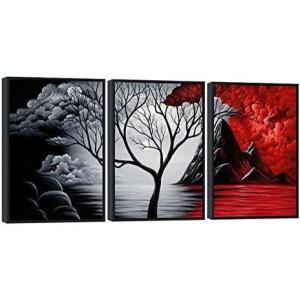 imageWieco Art Large Size Framed Art Canvas Art Prints Wall Art the Cloud Tree Abstract Pictures Paintings for Bedroom Home Office Decorations Contemporary Artwork 3 Panels Black Frames16x24inchx3pcs Framed