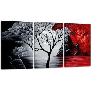 imageWieco Art Large Size Framed Art Canvas Art Prints Wall Art the Cloud Tree Abstract Pictures Paintings for Bedroom Home Office Decorations Contemporary Artwork 3 Panels Black Frames16x24inchx3pcs 40x60cmx3pcs