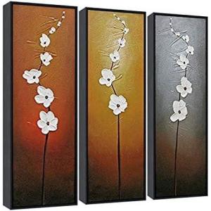 imageWieco Art Modern Contemporary Flowers Black Framed Artwork Decorative 3 Panels 100 Hand Painted Abstract Floral Oil Paintings on Canvas Wall Art Dcor for Living Room Home Decorations12x36inchx3pcs Framed