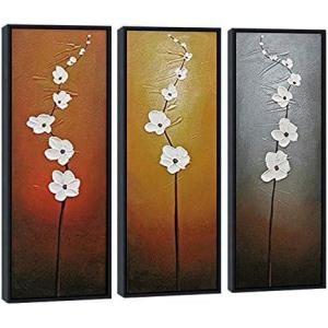imageWieco Art Modern Contemporary Flowers Black Framed Artwork Decorative 3 Panels 100 Hand Painted Abstract Floral Oil Paintings on Canvas Wall Art Dcor for Living Room Home Decorations10x30inchx3pcs Framed