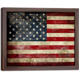 imageWieco Art Old Vintage American Flag Wall Art Canvas Print Motivation Classroom Decor With Red Picture Frame and Real Glass Made to Display 8x10 with Mat or 11x14 Without Mat for Home Office Wall Decoration