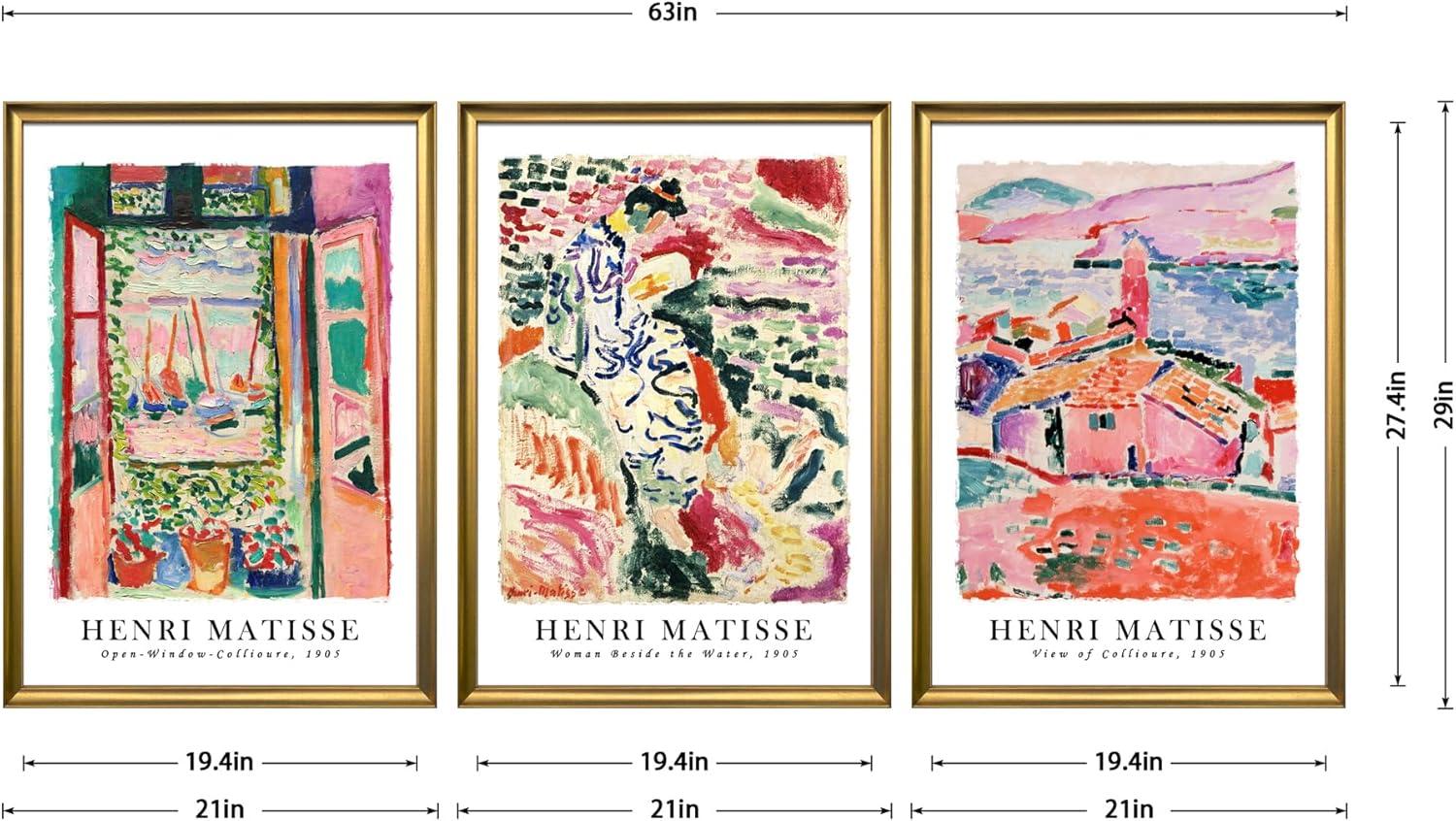 imageWieco Art 3 Piece Henri Mattise Canvas Wall Art Abstract Colorful Matisse Posters Canvas Prints for Wall and Home Office Decorations20x28inchx3pcsFramed
