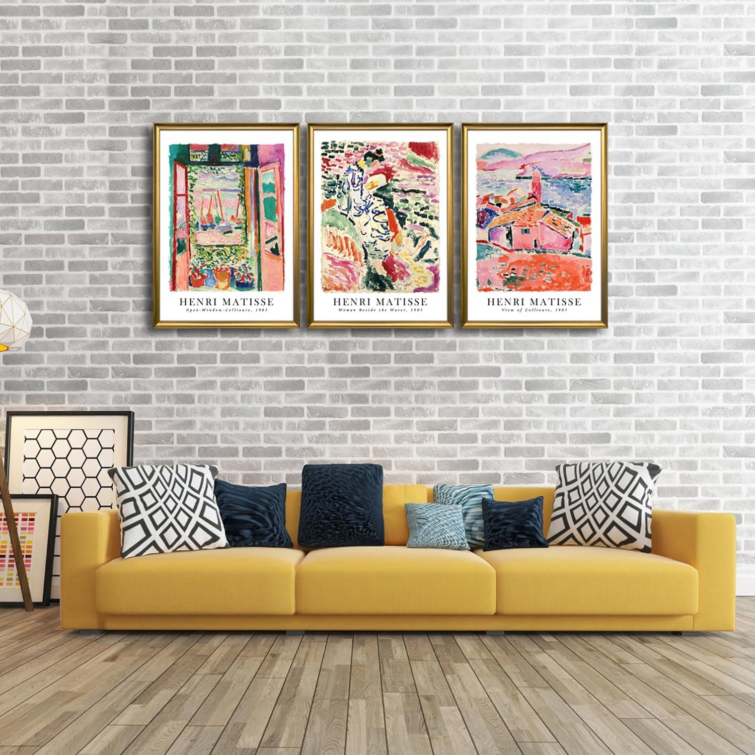 imageWieco Art 3 Piece Henri Mattise Canvas Wall Art Abstract Colorful Matisse Posters Canvas Prints for Wall and Home Office Decorations20x28inchx3pcsFramed