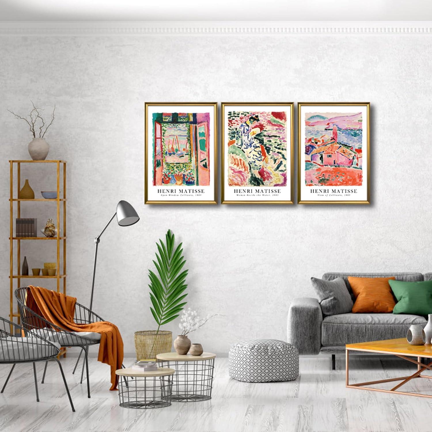 imageWieco Art 3 Piece Henri Mattise Canvas Wall Art Abstract Colorful Matisse Posters Canvas Prints for Wall and Home Office Decorations20x28inchx3pcsFramed