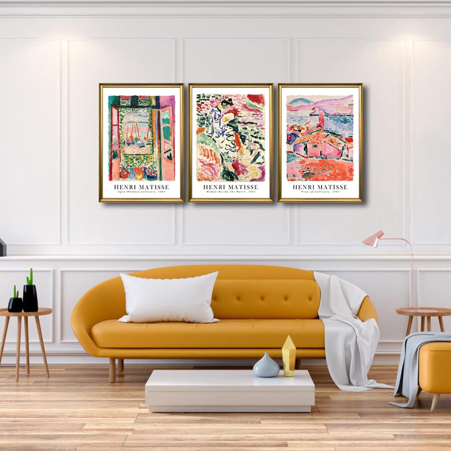 imageWieco Art 3 Piece Henri Mattise Canvas Wall Art Abstract Colorful Matisse Posters Canvas Prints for Wall and Home Office Decorations20x28inchx3pcsFramed