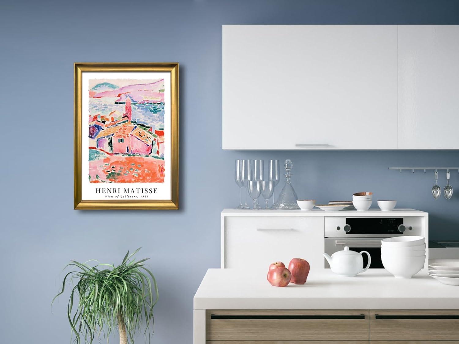 imageWieco Art Framed Wall Art View of Collioure 1905 by Henri Mattise Abstract Colorful Art Matisse Posters Canvas Prints for Wall and Home Office Decorations Bronze Gold FramePink3