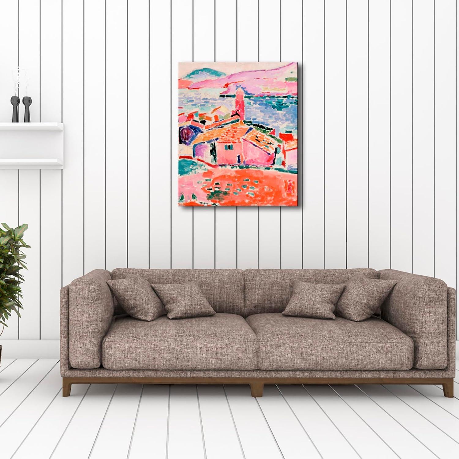 imageWieco Art Framed Wall Art View of Collioure 1905 by Henri Mattise Abstract Colorful Art Matisse Posters Canvas Prints for Wall and Home Office Decorations Bronze Gold FramePink3