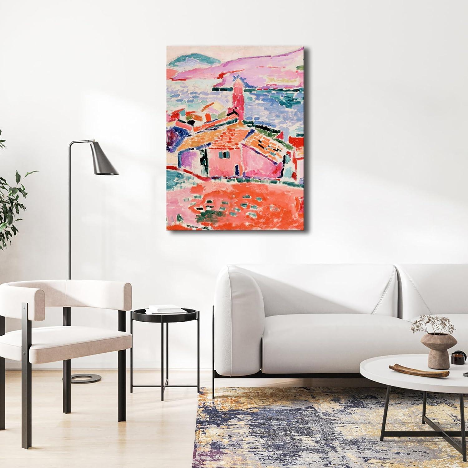 imageWieco Art Framed Wall Art View of Collioure 1905 by Henri Mattise Abstract Colorful Art Matisse Posters Canvas Prints for Wall and Home Office Decorations Bronze Gold FramePink3