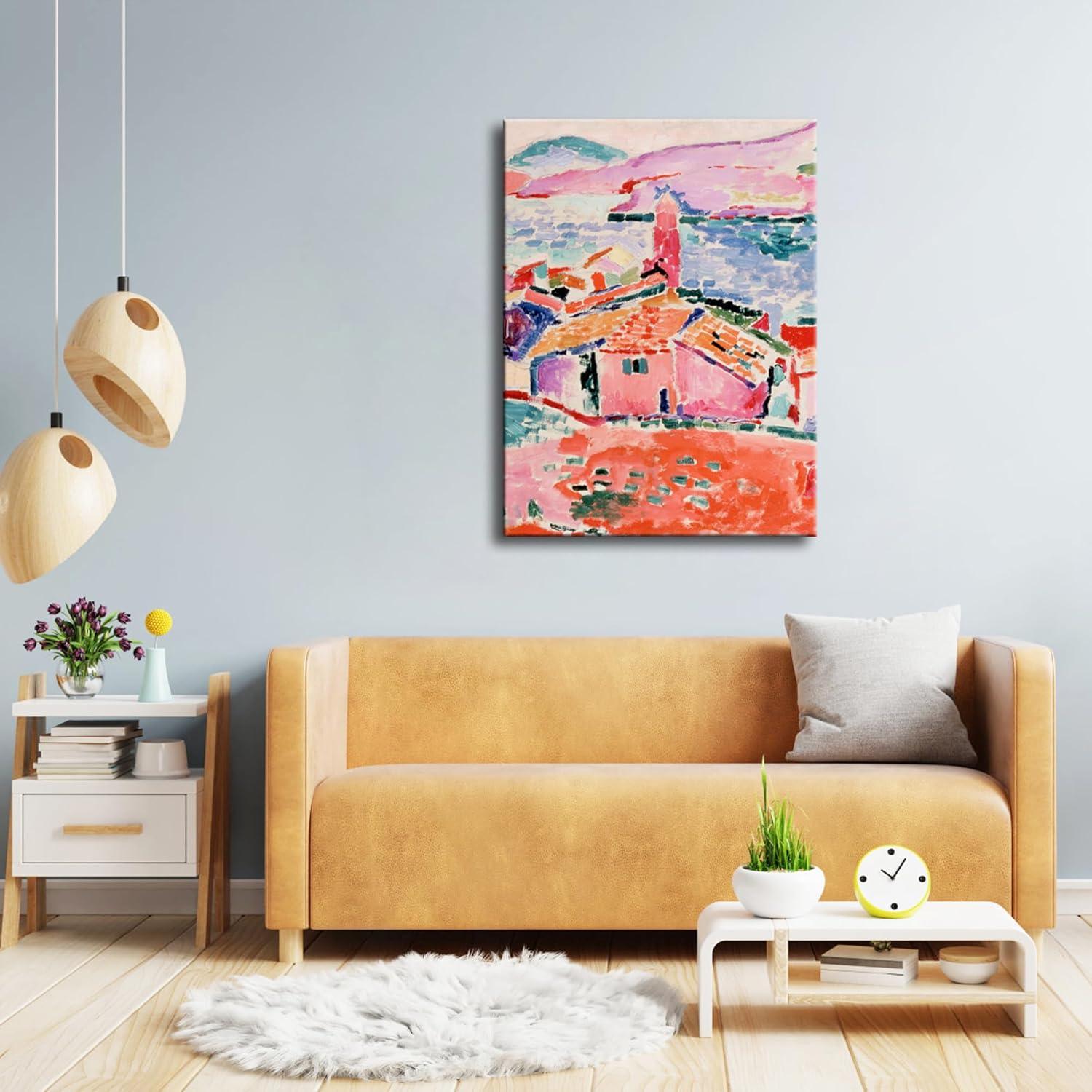 imageWieco Art Framed Wall Art View of Collioure 1905 by Henri Mattise Abstract Colorful Art Matisse Posters Canvas Prints for Wall and Home Office Decorations Bronze Gold FramePink3