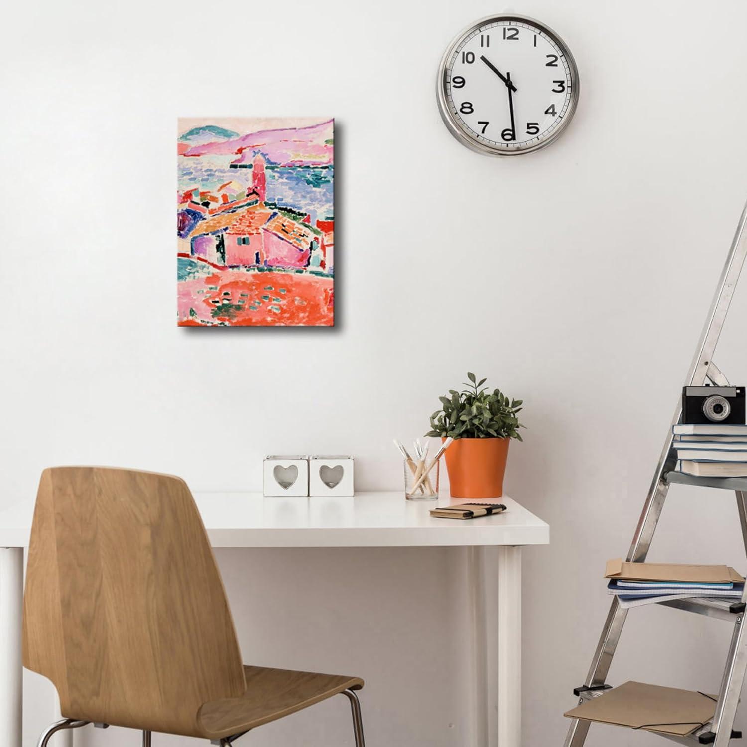 imageWieco Art Framed Wall Art View of Collioure 1905 by Henri Mattise Abstract Colorful Art Matisse Posters Canvas Prints for Wall and Home Office Decorations Bronze Gold FramePink3