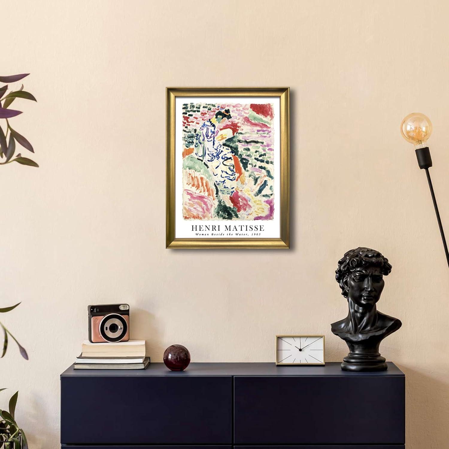imageWieco Art Framed Wall Art View of Collioure 1905 by Henri Mattise Abstract Colorful Art Matisse Posters Canvas Prints for Wall and Home Office Decorations Bronze Gold FramePink2