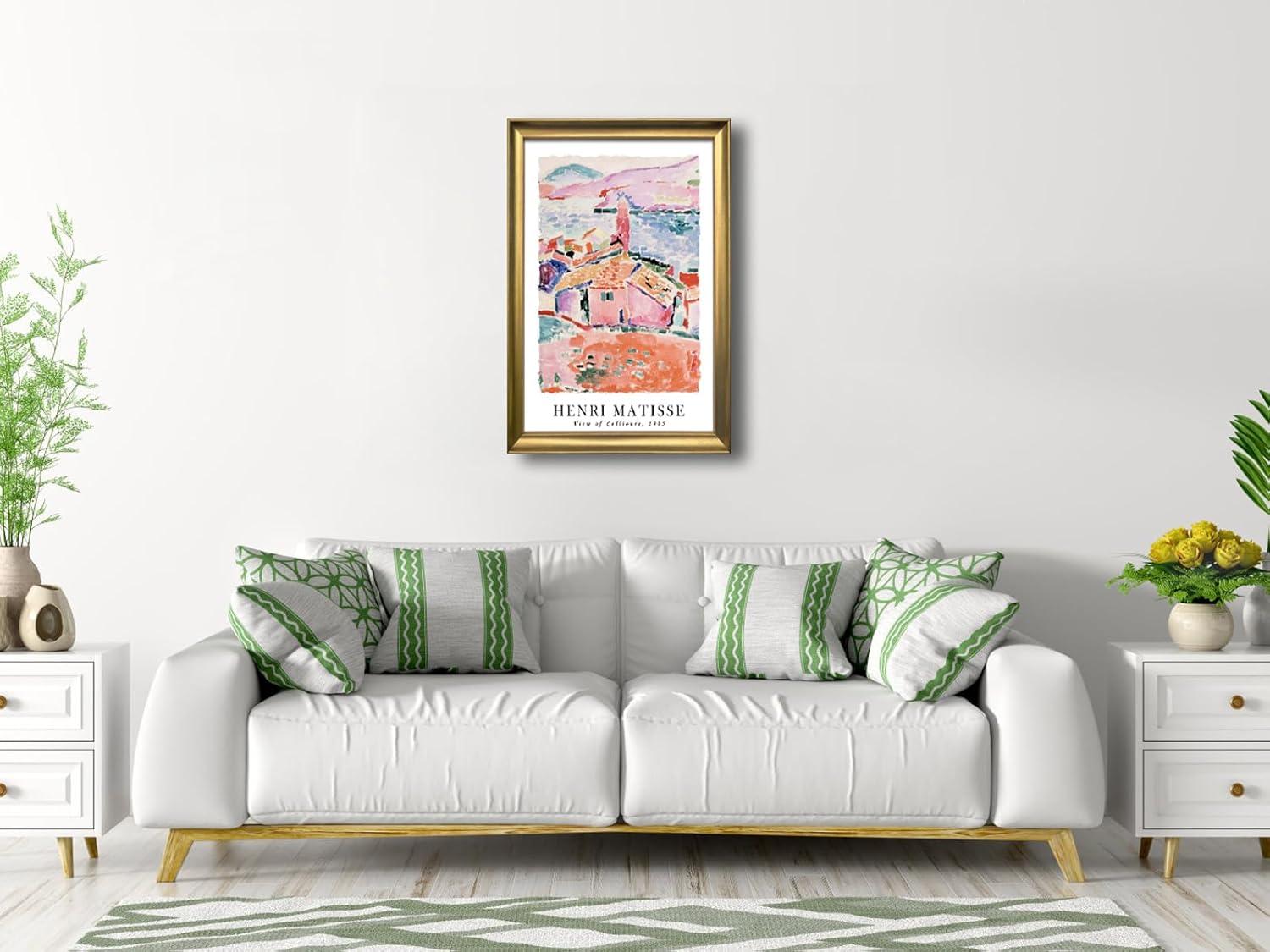 imageWieco Art Framed Wall Art View of Collioure 1905 by Henri Mattise Abstract Colorful Art Matisse Posters Canvas Prints for Wall and Home Office Decorations Bronze Gold FramePink3