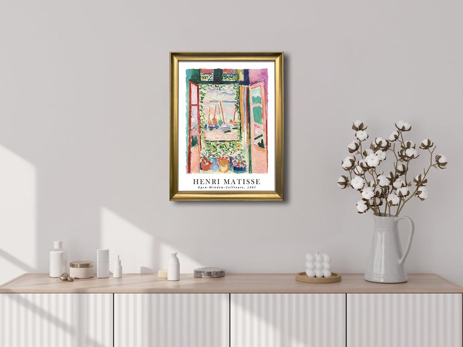 imageWieco Art Framed Wall Art View of Collioure 1905 by Henri Mattise Abstract Colorful Art Matisse Posters Canvas Prints for Wall and Home Office Decorations Bronze Gold FramePink1