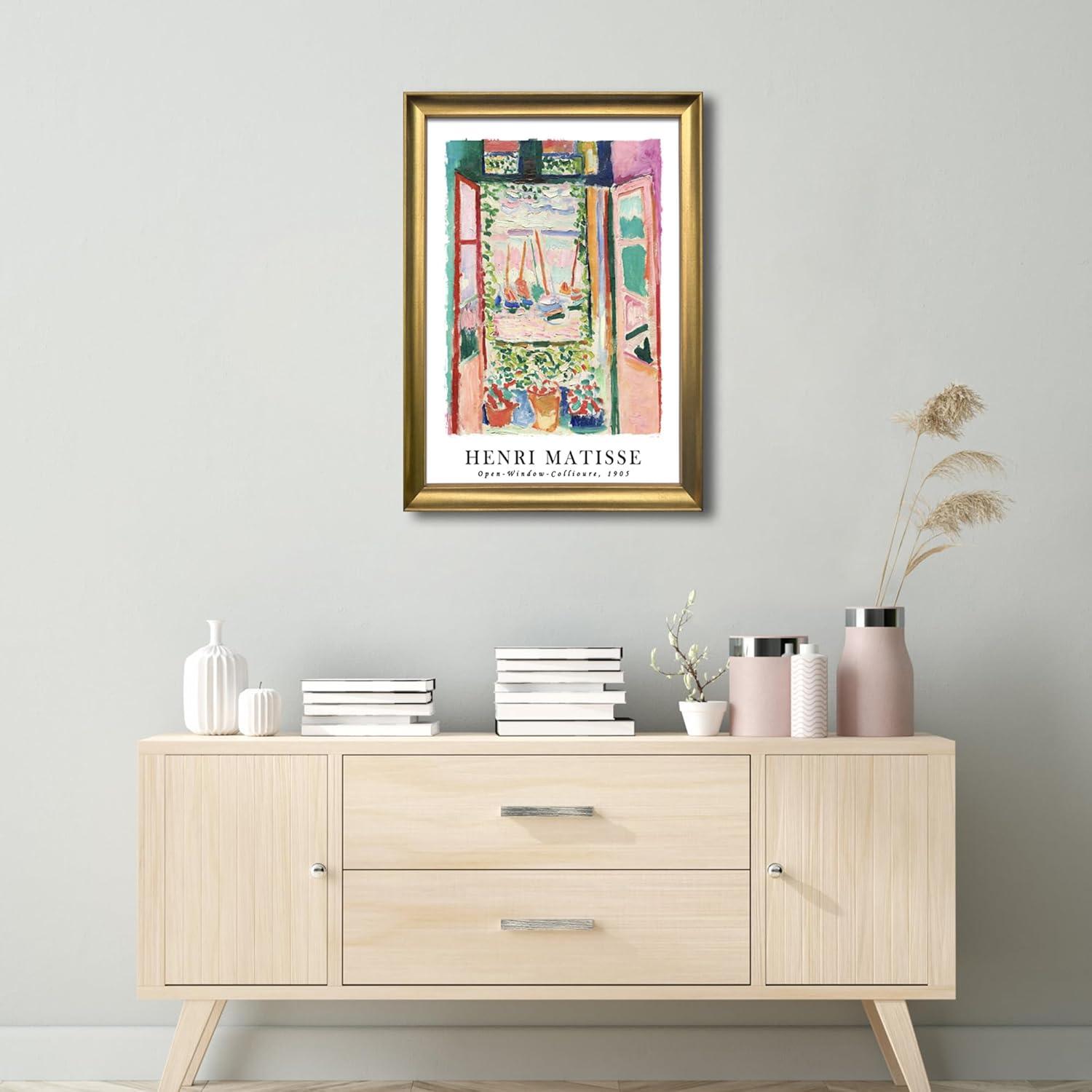 imageWieco Art Framed Wall Art View of Collioure 1905 by Henri Mattise Abstract Colorful Art Matisse Posters Canvas Prints for Wall and Home Office Decorations Bronze Gold FramePink1
