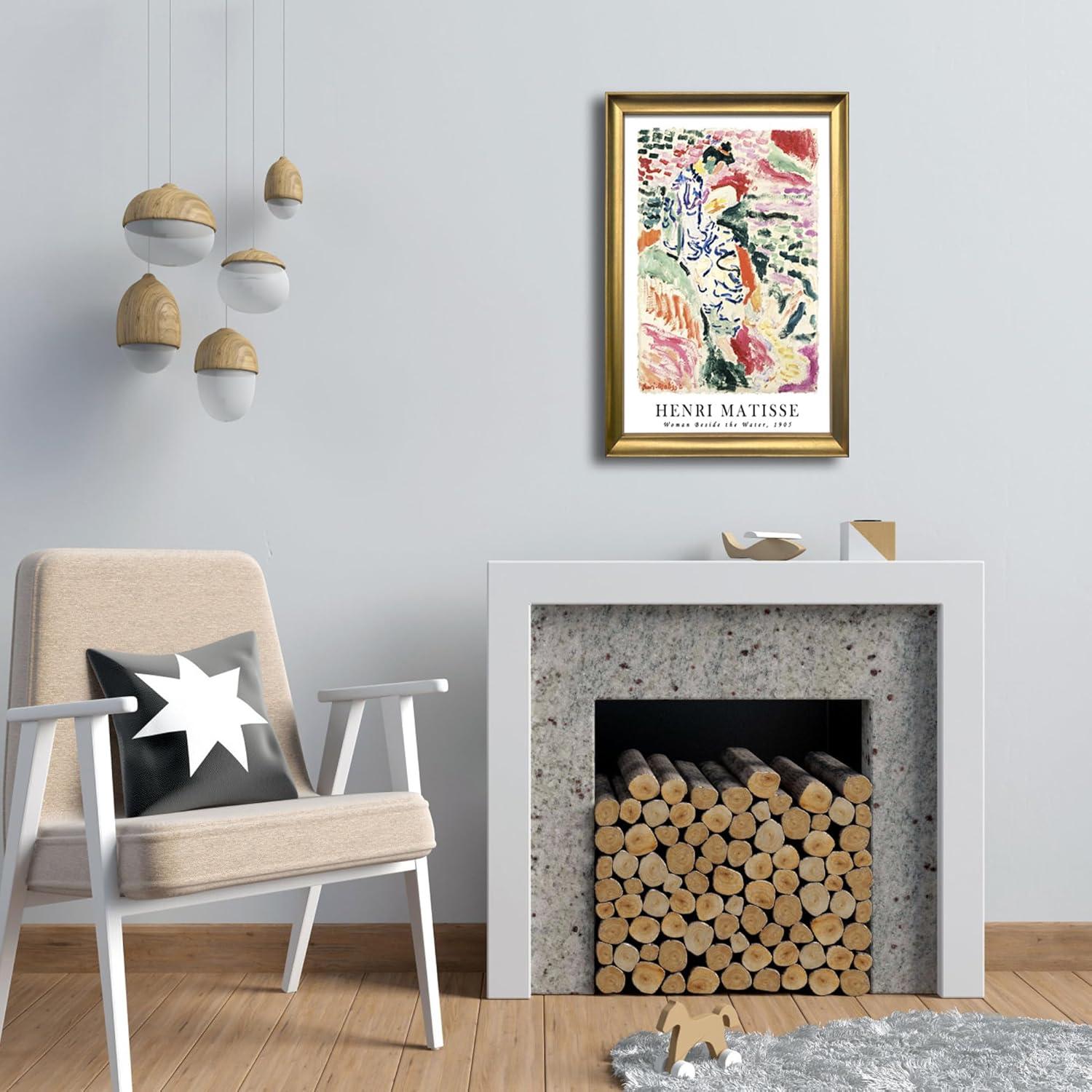 imageWieco Art Framed Wall Art View of Collioure 1905 by Henri Mattise Abstract Colorful Art Matisse Posters Canvas Prints for Wall and Home Office Decorations Bronze Gold FramePink2