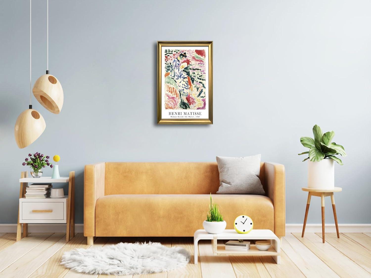 imageWieco Art Framed Wall Art View of Collioure 1905 by Henri Mattise Abstract Colorful Art Matisse Posters Canvas Prints for Wall and Home Office Decorations Bronze Gold FramePink2