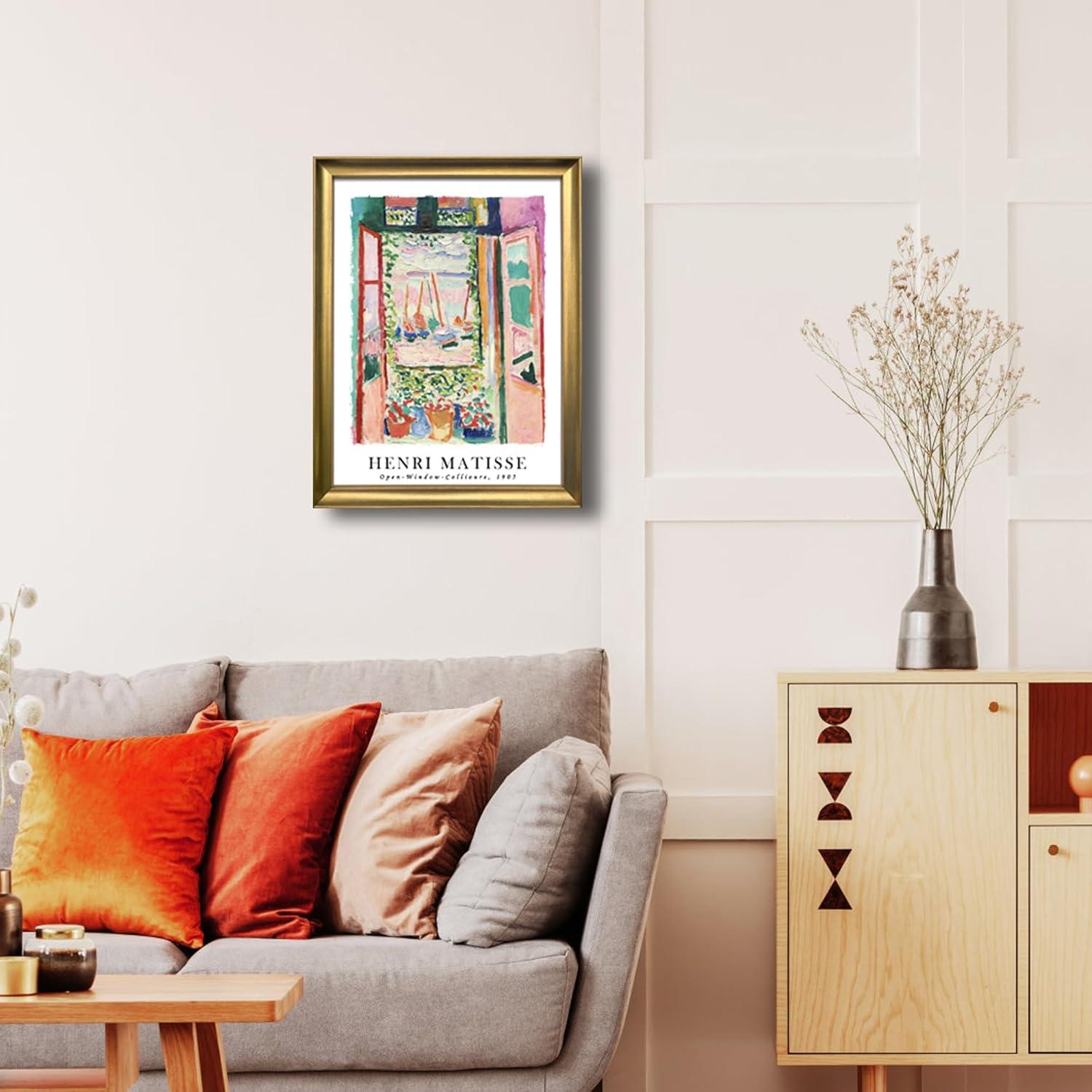 imageWieco Art Framed Wall Art View of Collioure 1905 by Henri Mattise Abstract Colorful Art Matisse Posters Canvas Prints for Wall and Home Office Decorations Bronze Gold FramePink1
