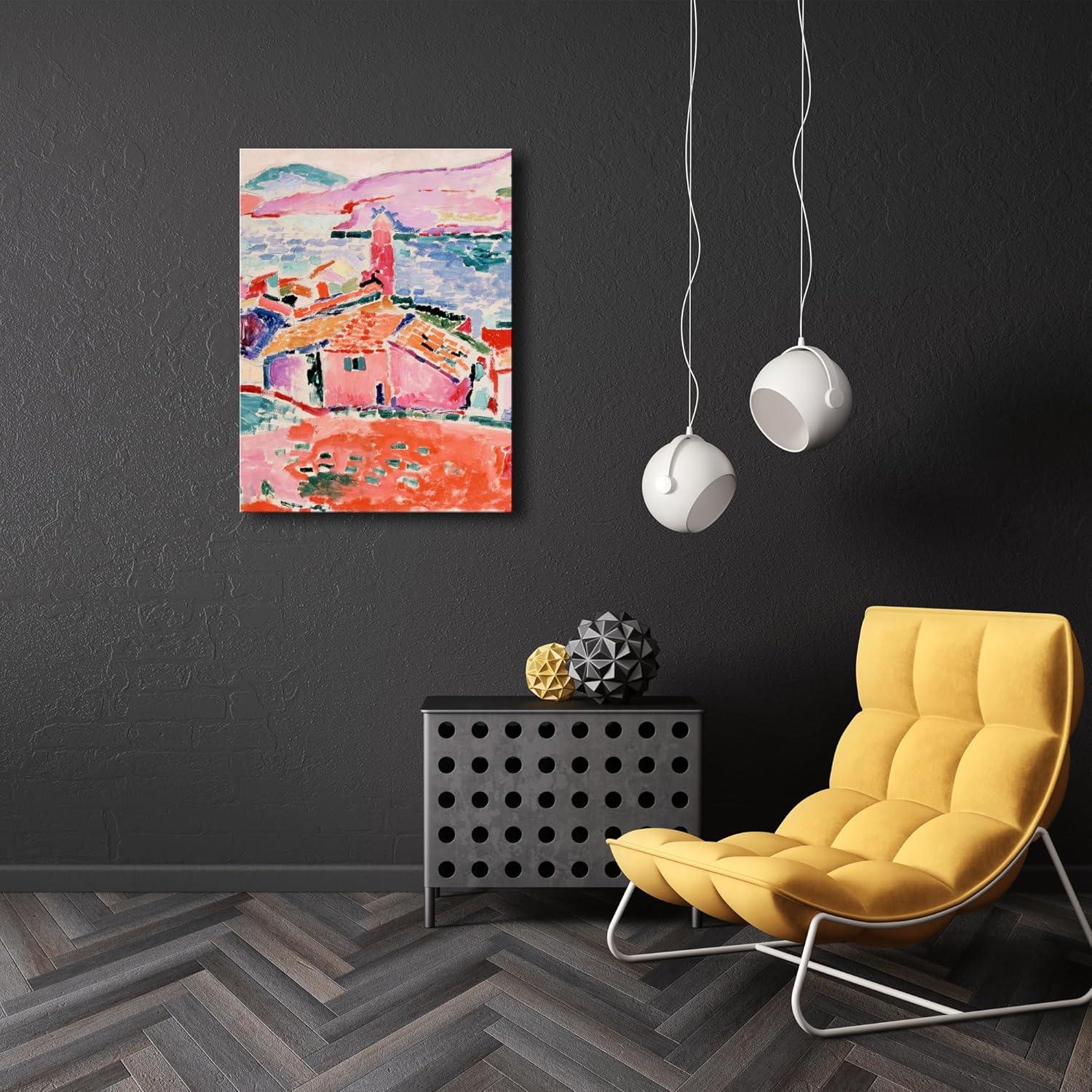 imageWieco Art Framed Wall Art View of Collioure 1905 by Henri Mattise Abstract Colorful Art Matisse Posters Canvas Prints for Wall and Home Office Decorations Bronze Gold FramePink3