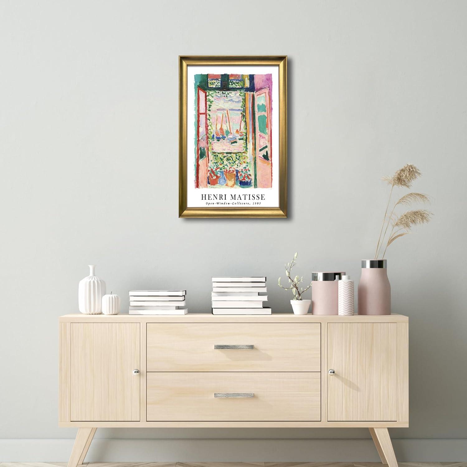 imageWieco Art Framed Wall Art View of Collioure 1905 by Henri Mattise Abstract Colorful Art Matisse Posters Canvas Prints for Wall and Home Office Decorations Bronze Gold FramePink1