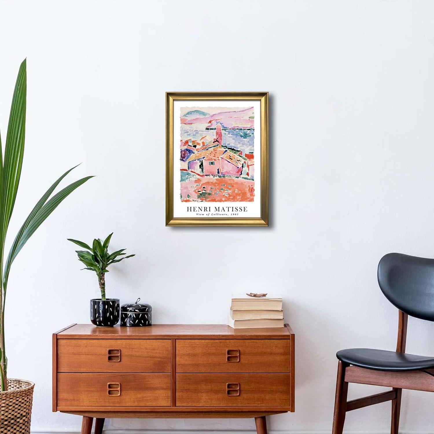 imageWieco Art Framed Wall Art View of Collioure 1905 by Henri Mattise Abstract Colorful Art Matisse Posters Canvas Prints for Wall and Home Office Decorations Bronze Gold FramePink3