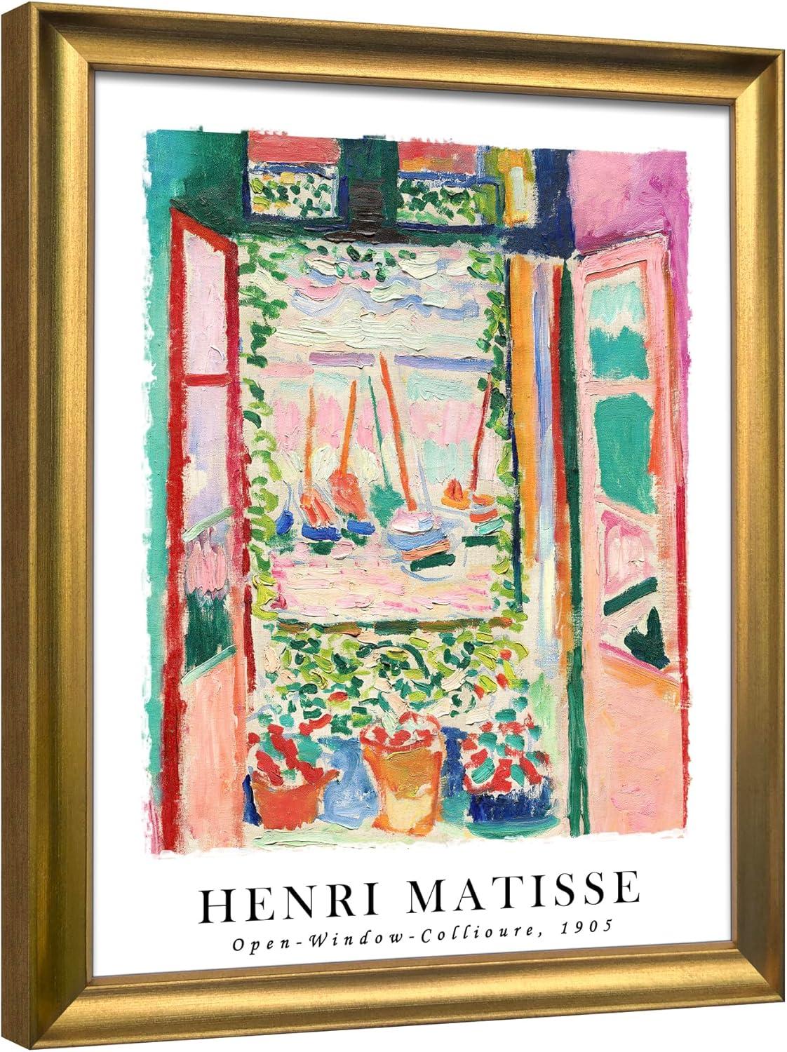 imageWieco Art Framed Wall Art View of Collioure 1905 by Henri Mattise Abstract Colorful Art Matisse Posters Canvas Prints for Wall and Home Office Decorations Bronze Gold FramePink1
