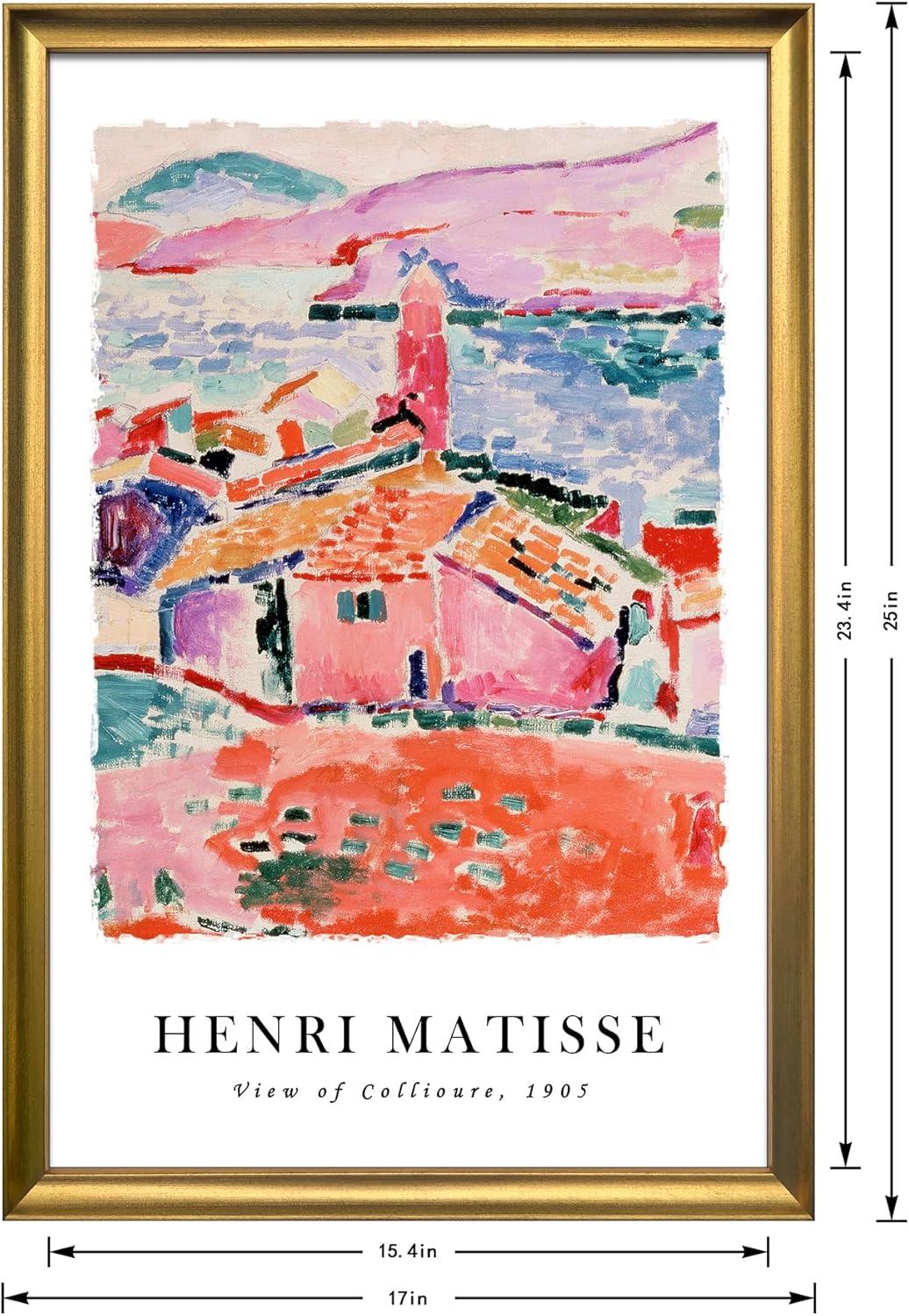 imageWieco Art Framed Wall Art View of Collioure 1905 by Henri Mattise Abstract Colorful Art Matisse Posters Canvas Prints for Wall and Home Office Decorations Bronze Gold FramePink3