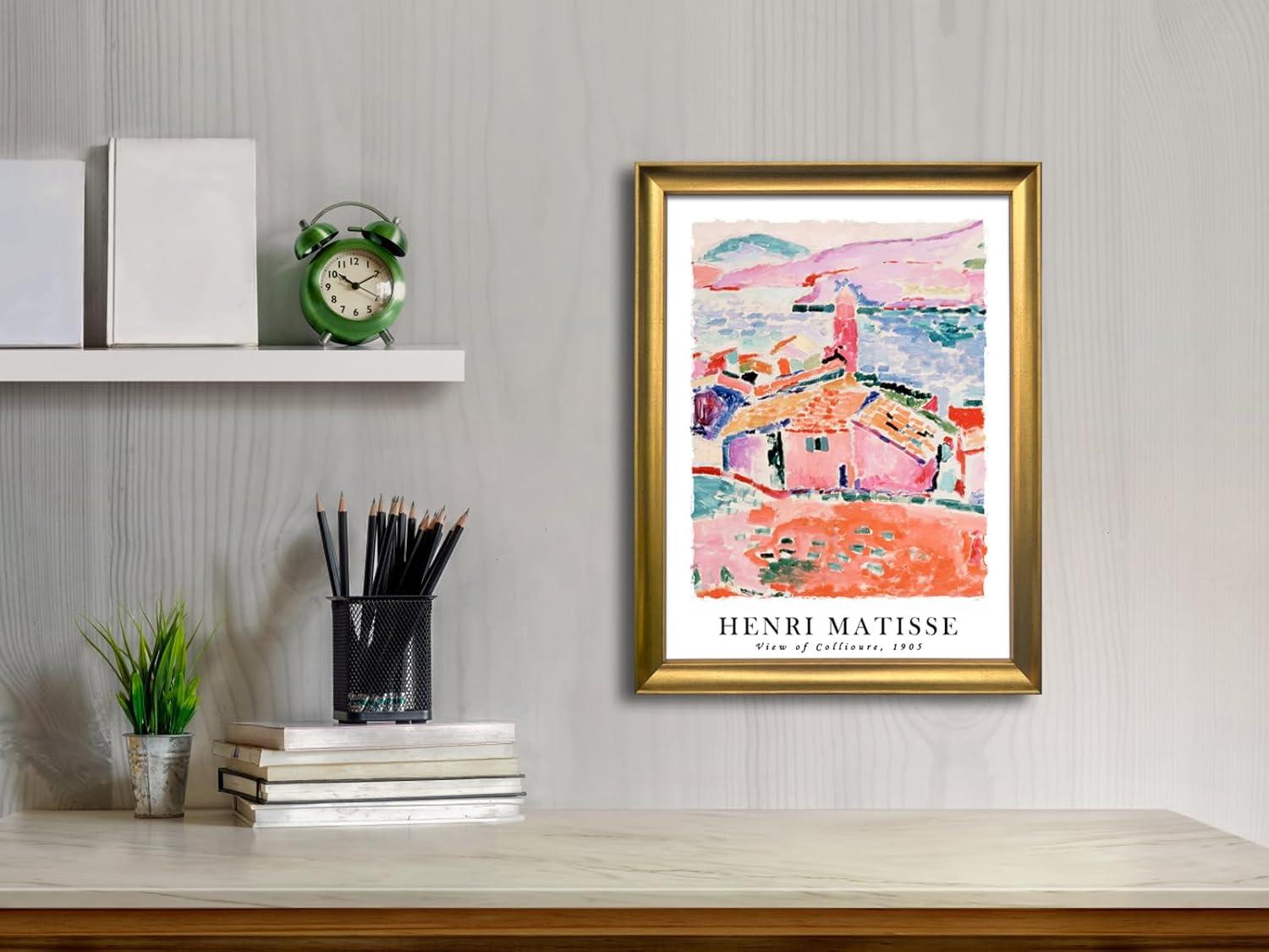 imageWieco Art Framed Wall Art View of Collioure 1905 by Henri Mattise Abstract Colorful Art Matisse Posters Canvas Prints for Wall and Home Office Decorations Bronze Gold FramePink3