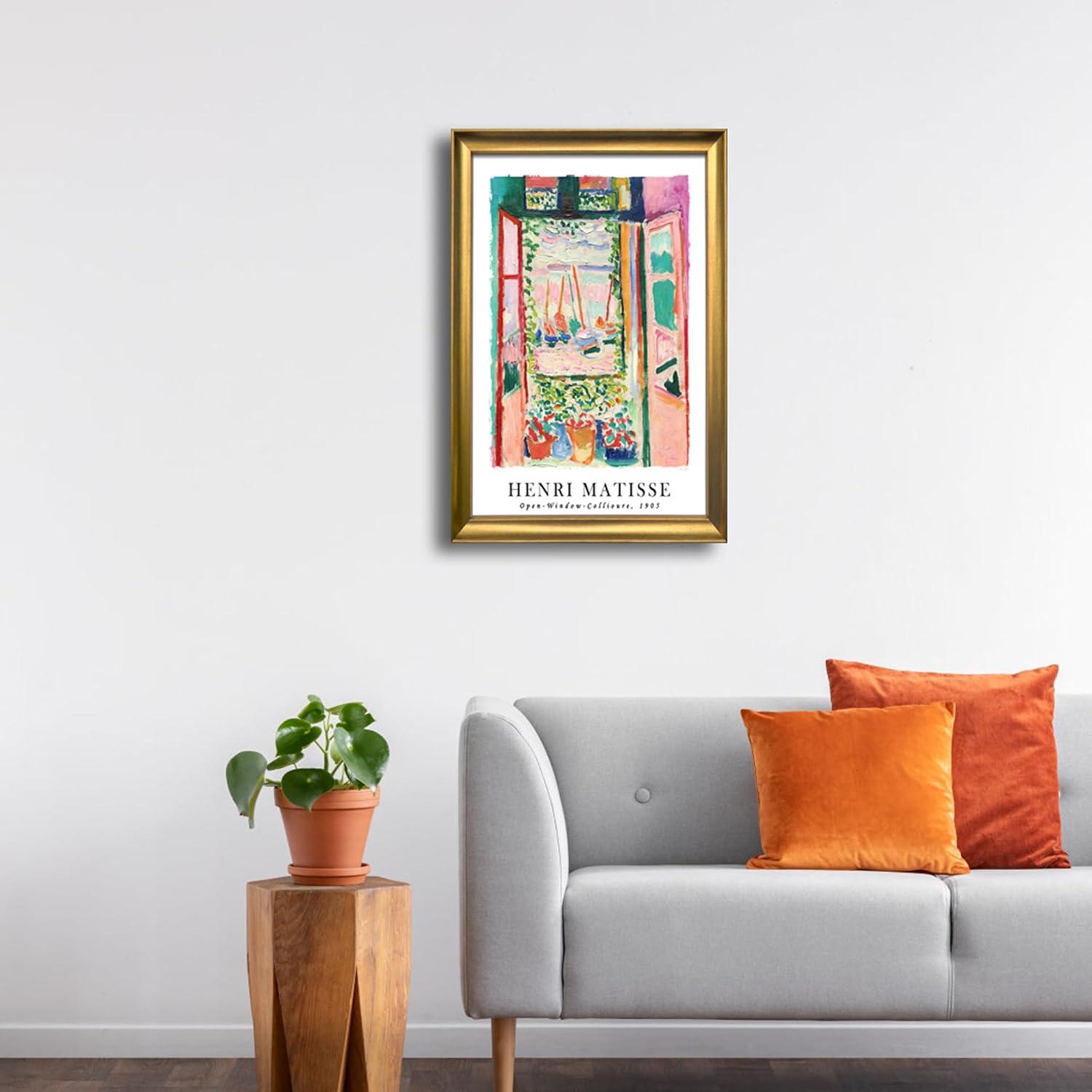 imageWieco Art Framed Wall Art View of Collioure 1905 by Henri Mattise Abstract Colorful Art Matisse Posters Canvas Prints for Wall and Home Office Decorations Bronze Gold FramePink1