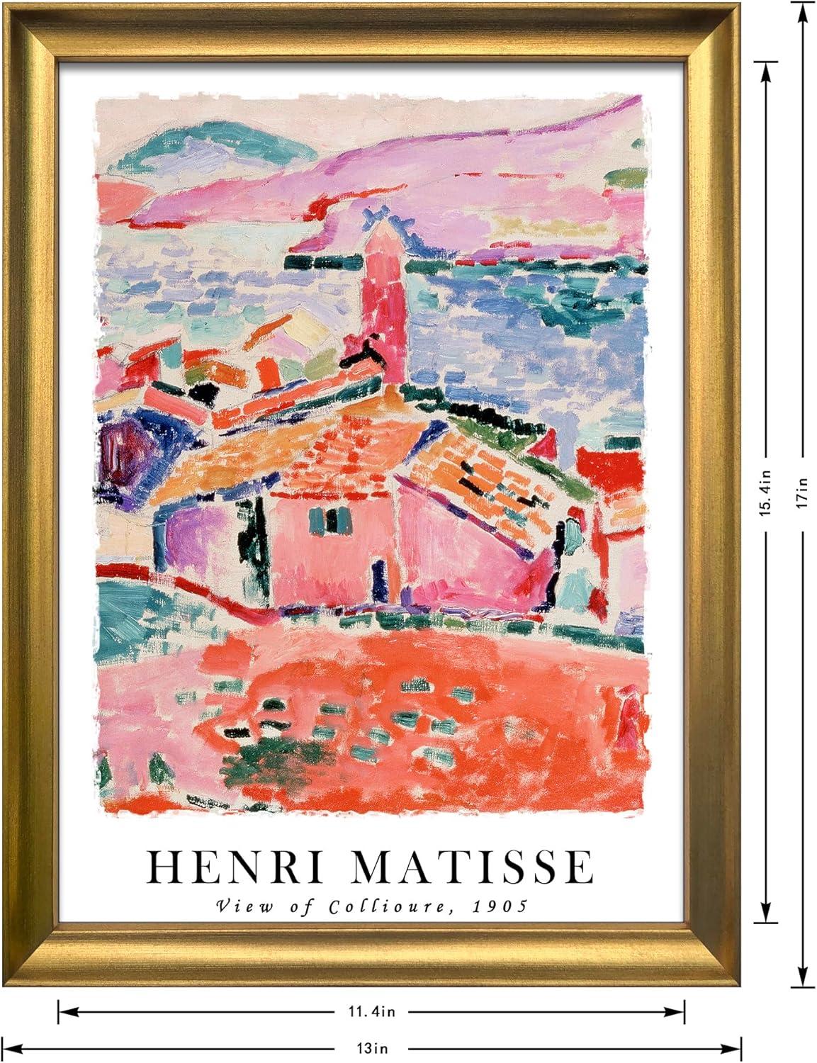imageWieco Art Framed Wall Art View of Collioure 1905 by Henri Mattise Abstract Colorful Art Matisse Posters Canvas Prints for Wall and Home Office Decorations Bronze Gold FramePink3