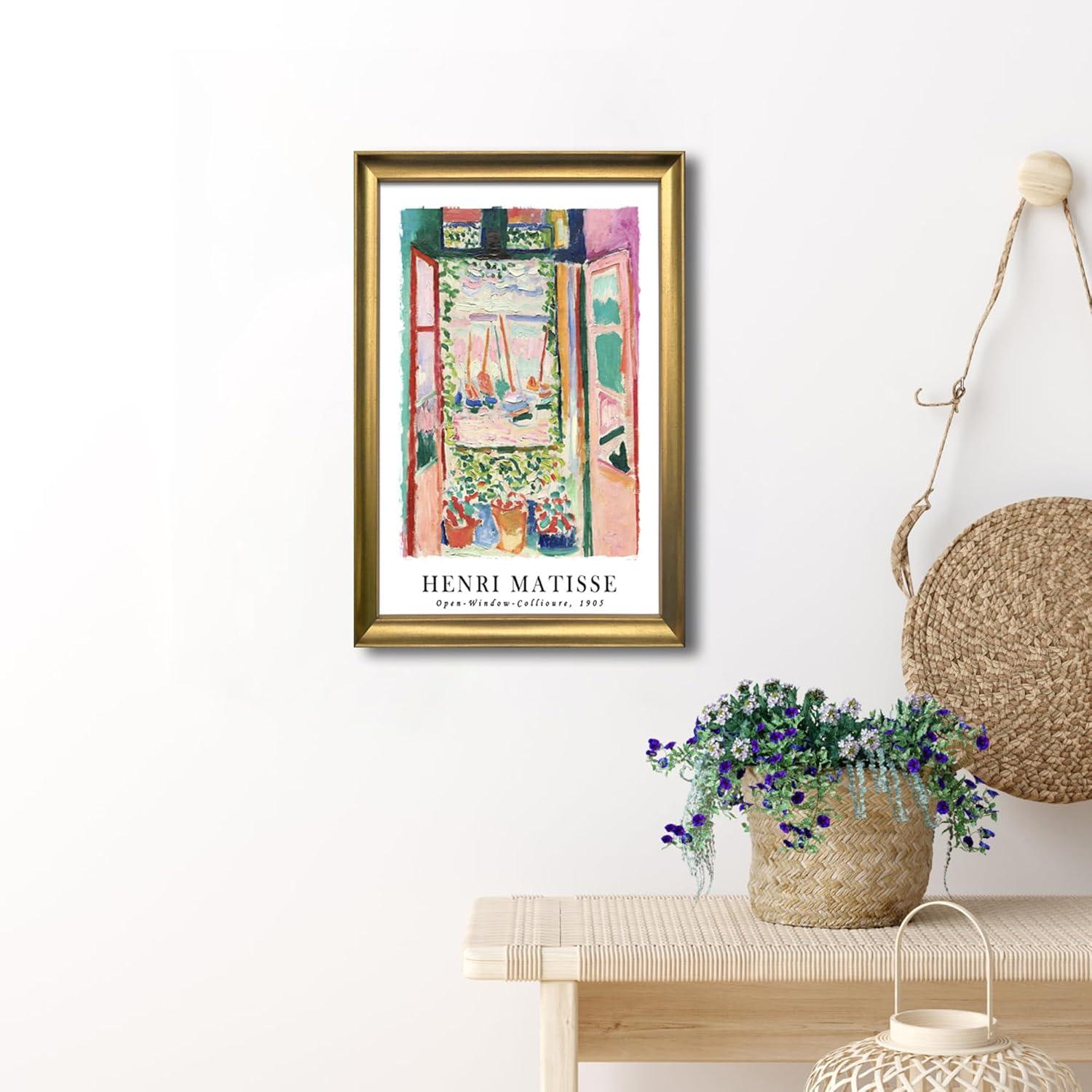 imageWieco Art Framed Wall Art View of Collioure 1905 by Henri Mattise Abstract Colorful Art Matisse Posters Canvas Prints for Wall and Home Office Decorations Bronze Gold FramePink1