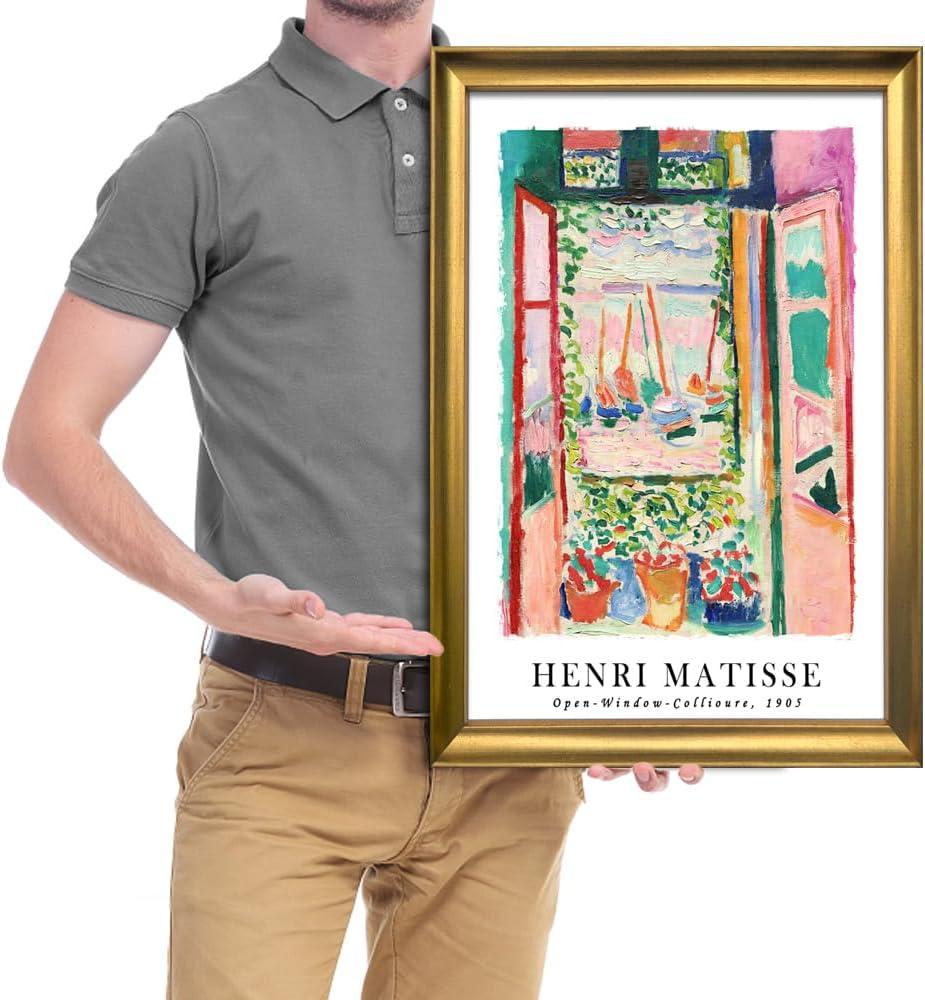 imageWieco Art Framed Wall Art View of Collioure 1905 by Henri Mattise Abstract Colorful Art Matisse Posters Canvas Prints for Wall and Home Office Decorations Bronze Gold FramePink1