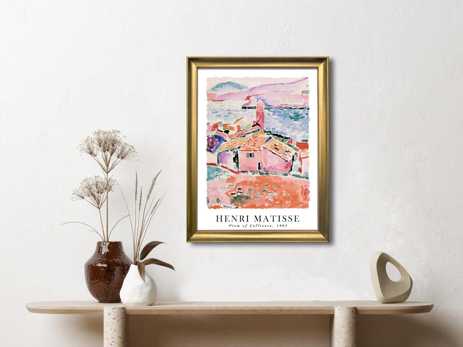 imageWieco Art Framed Wall Art View of Collioure 1905 by Henri Mattise Abstract Colorful Art Matisse Posters Canvas Prints for Wall and Home Office Decorations Bronze Gold FramePink3