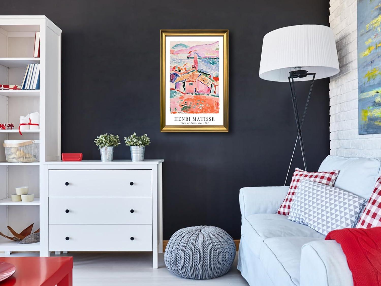 imageWieco Art Framed Wall Art View of Collioure 1905 by Henri Mattise Abstract Colorful Art Matisse Posters Canvas Prints for Wall and Home Office Decorations Bronze Gold FramePink3