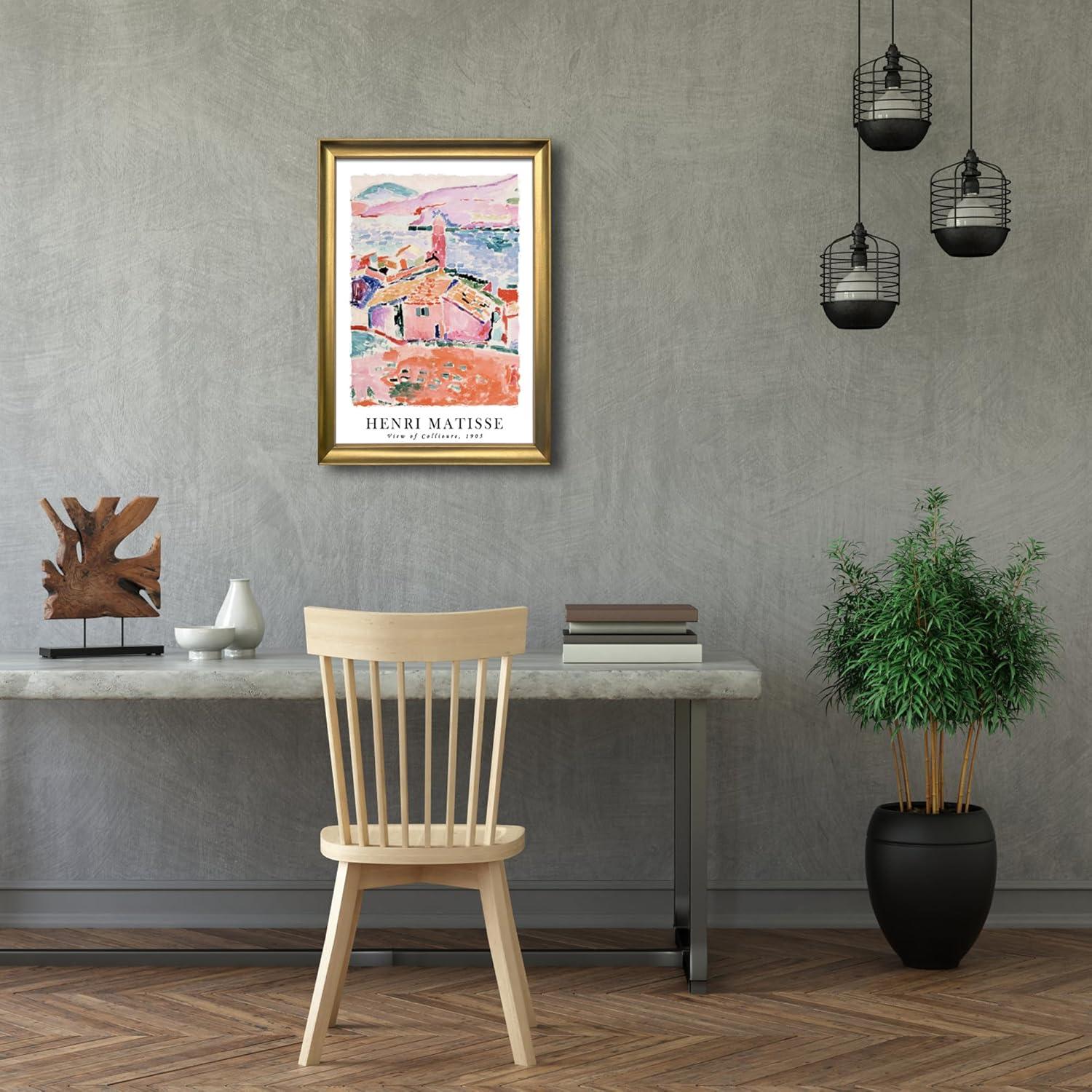 imageWieco Art Framed Wall Art View of Collioure 1905 by Henri Mattise Abstract Colorful Art Matisse Posters Canvas Prints for Wall and Home Office Decorations Bronze Gold FramePink3