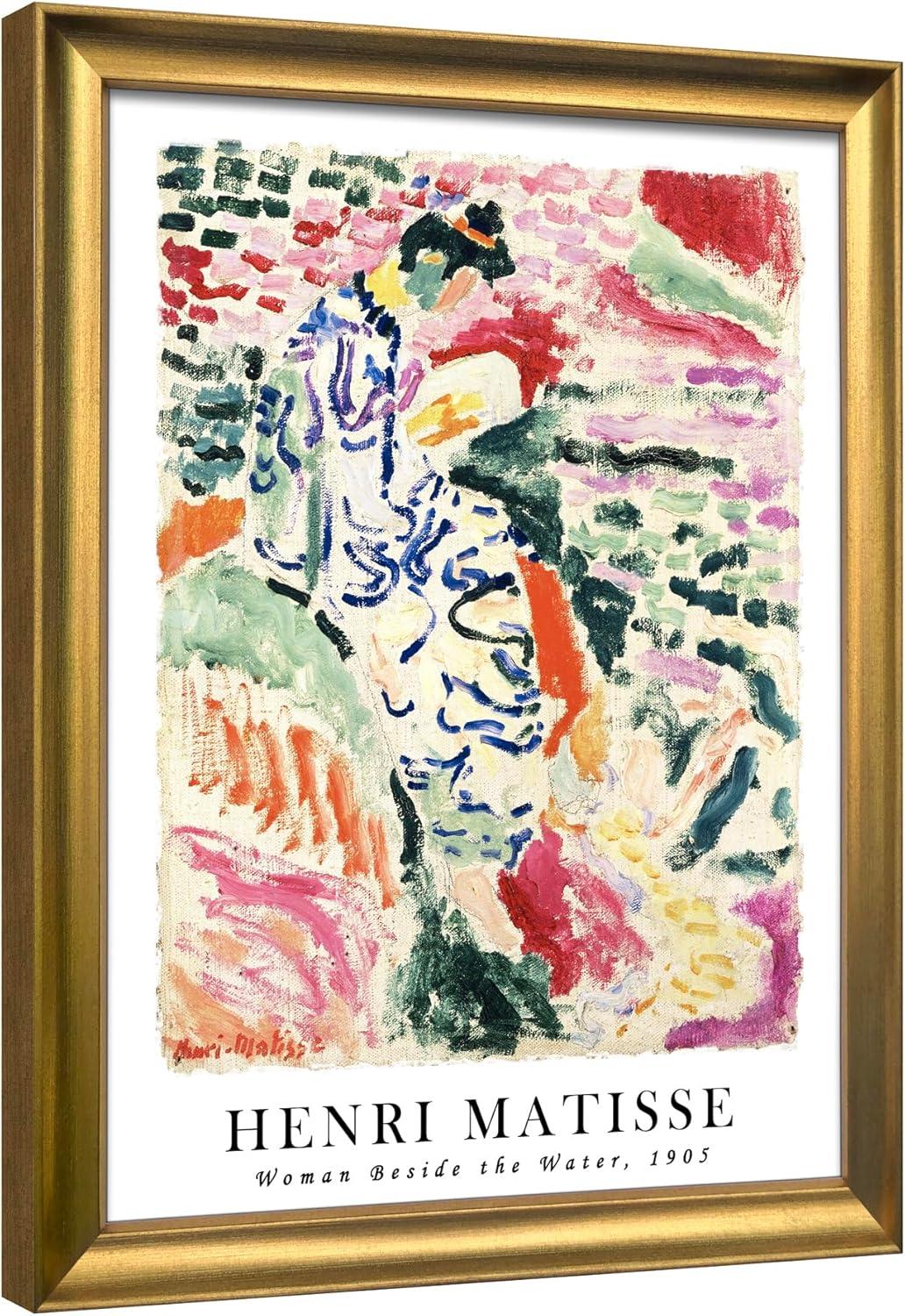 imageWieco Art Framed Wall Art View of Collioure 1905 by Henri Mattise Abstract Colorful Art Matisse Posters Canvas Prints for Wall and Home Office Decorations Bronze Gold FramePink2