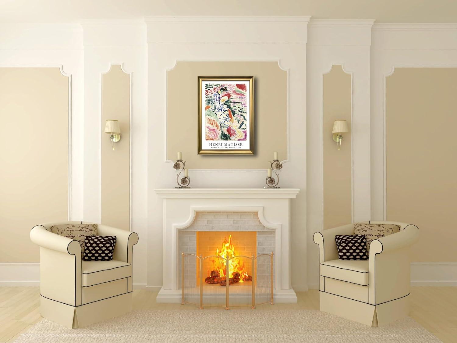 imageWieco Art Framed Wall Art View of Collioure 1905 by Henri Mattise Abstract Colorful Art Matisse Posters Canvas Prints for Wall and Home Office Decorations Bronze Gold FramePink2