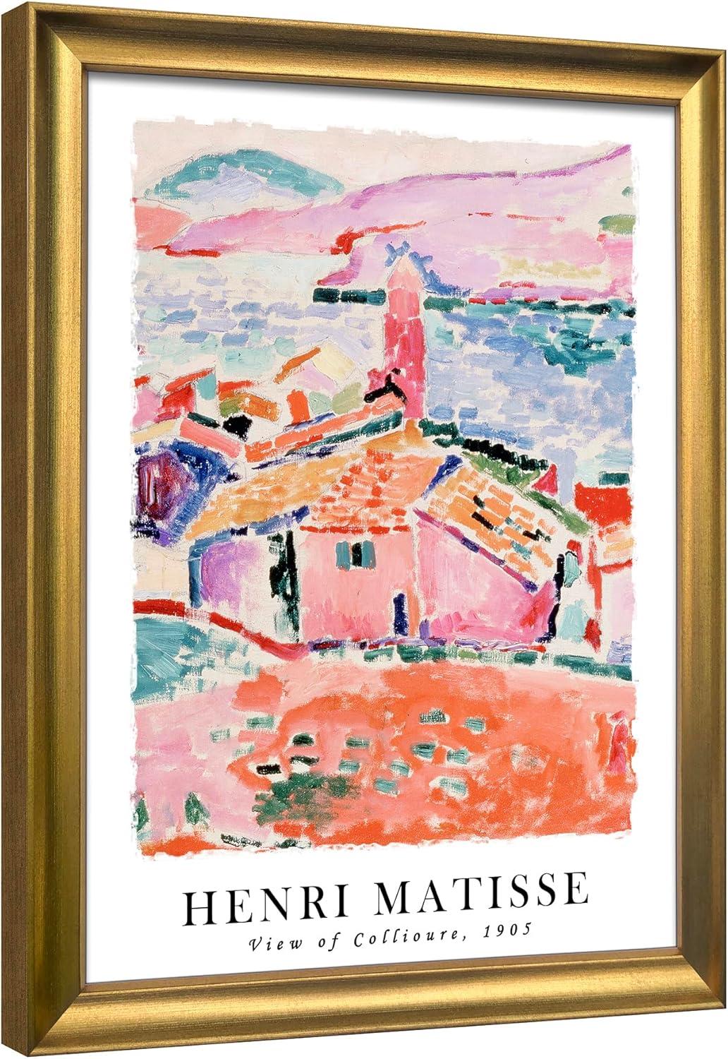 imageWieco Art Framed Wall Art View of Collioure 1905 by Henri Mattise Abstract Colorful Art Matisse Posters Canvas Prints for Wall and Home Office Decorations Bronze Gold FramePink3