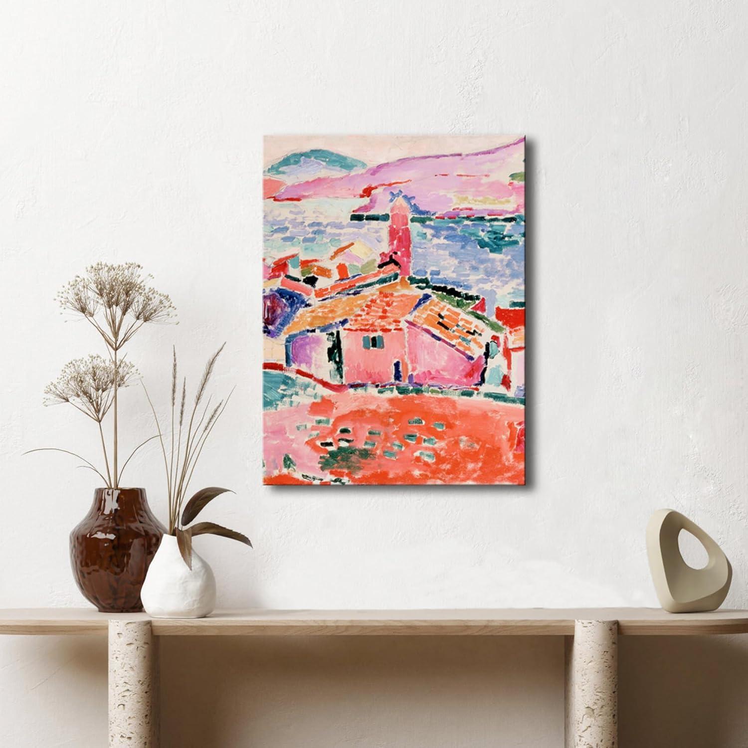 imageWieco Art Framed Wall Art View of Collioure 1905 by Henri Mattise Abstract Colorful Art Matisse Posters Canvas Prints for Wall and Home Office Decorations Bronze Gold FramePink3