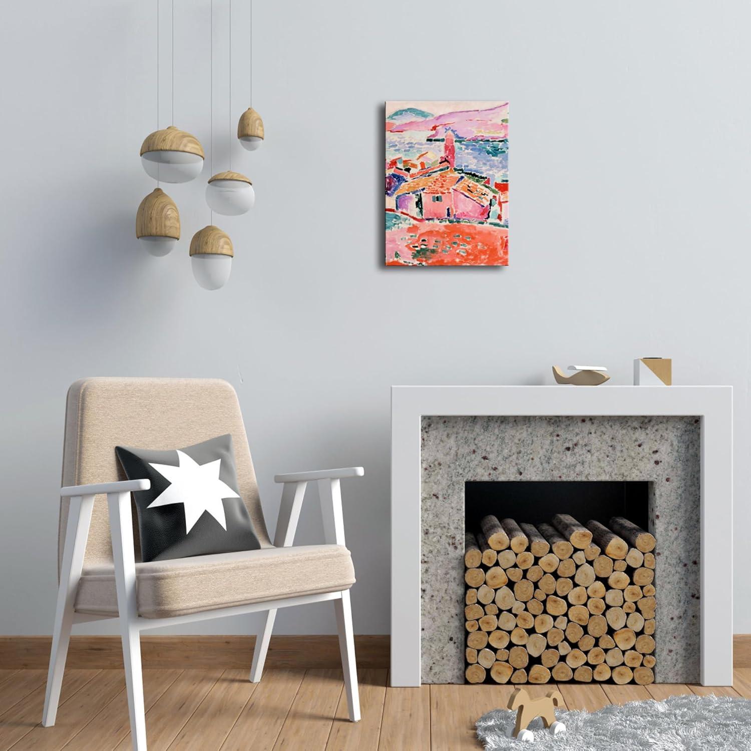 imageWieco Art Framed Wall Art View of Collioure 1905 by Henri Mattise Abstract Colorful Art Matisse Posters Canvas Prints for Wall and Home Office Decorations Bronze Gold FramePink3